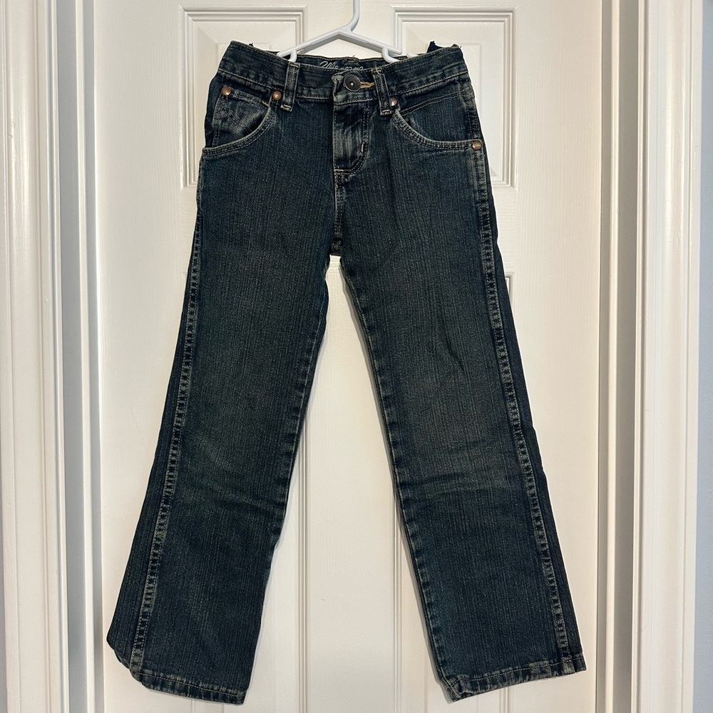Boys Wrangler Straight Dark Wash Jeans 8S Adjustable Waist